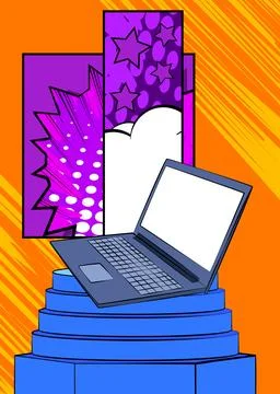 Comic Book notebook, laptop product podium stage for presentation. Retro co.. Stockillustratie