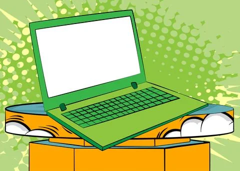 Comic Book notebook, laptop product podium stage for presentation. Retro co.. Stock Illustration