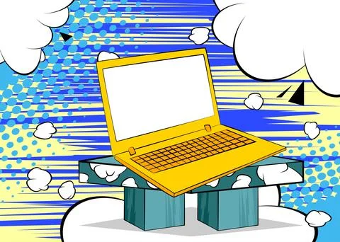 Comic Book notebook, laptop product podium stage for presentation. Retro co.. Stock Illustration