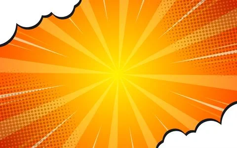 Comic book page background with halftone effect and clouds. Vector illustrati Illustrazione stock