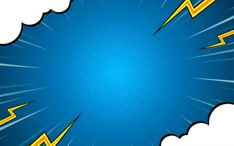 Comic book page background with halftone effect and clouds. Vector illustrati Illustrazione stock