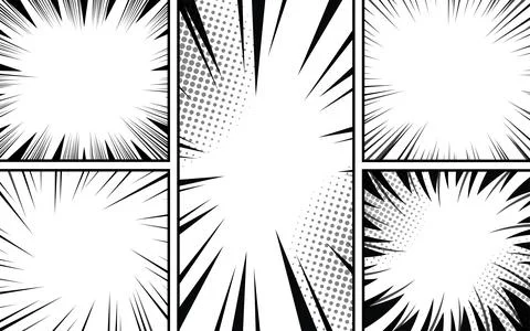 Comic book page background with radial effect. Black and white vector retro.. Illustrazione stock