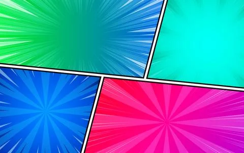 Comic book page background with radial, halftone and ray effects in pop art.. Stock Illustration