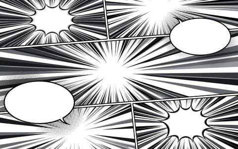Comic book page background template. Radial rays background with halftone e.. Stock Illustration