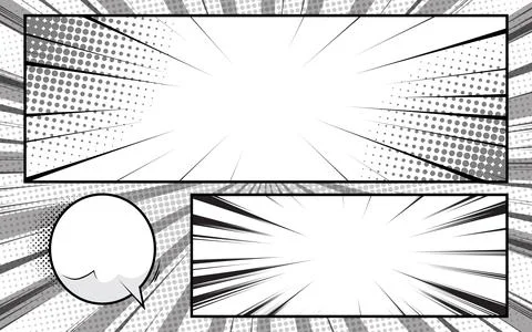 Comic book page background template. Radial rays background with halftone e.. Stock Illustration