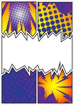 Comic book page with colorful elements and blank space. Cartoon design colore 스톡 일러스트