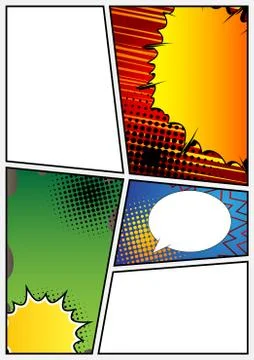 Comic book page with colorful elements and blank space. Cartoon design colore Stock Illustration