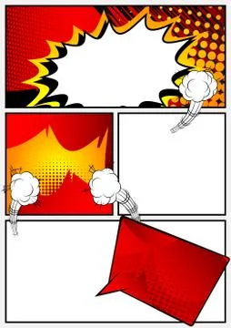 Comic book page with colorful elements and blank space. Cartoon design colore 스톡 일러스트