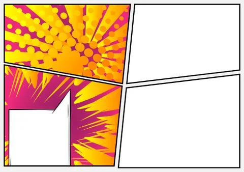 Comic book page with colorful elements and blank space. Cartoon design colore Stock Illustration