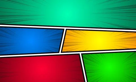 Comic book page composition with halftone ray circles, bright radial effect.. Stock Illustration