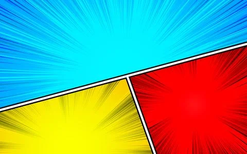 Comic book page composition with halftone radial lines effect in various br.. Illustrazione stock