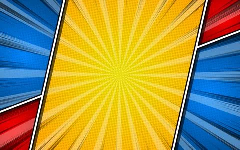 Comic book page concept with halftone rays radial effects. Vector illustratio Stock Illustration
