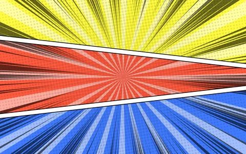 Comic book page concept with halftone rays radial effects. Vector illustratio Stock Illustration