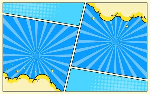 Comic book page concept with halftone rays radial effects. Vector illustratio 库存插图