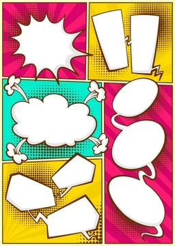 Comic book page divided by lines with speech bubbles and sounds effect. Retro Stock Illustration