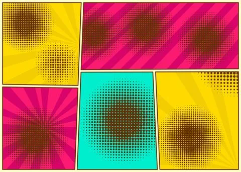 Comic book page divided by lines, retro background mock-up, comics template Stock Illustration