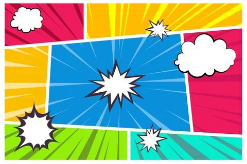 Comic book page divided by lines with speech bubbles and sounds effect. Retro Stock Illustration