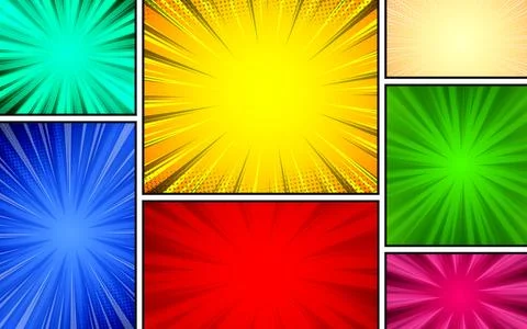 Comic book page divided by same colored squares. Pop art style comic backgr.. Stock Illustration