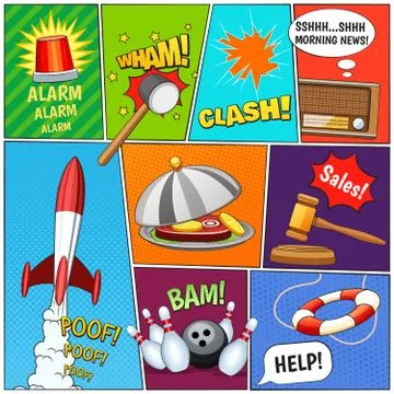 Comic Book Page Elements Composition Concept Stock Illustration