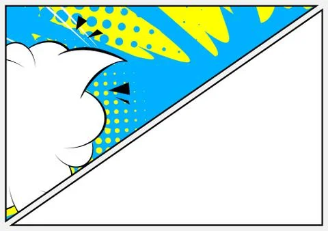 Comic book page illustration with half page colored comic graphic elements. C 스톡 일러스트