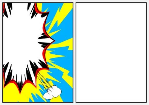Comic book page illustration with half page colored comic graphic elements. C Ilustración de archivo