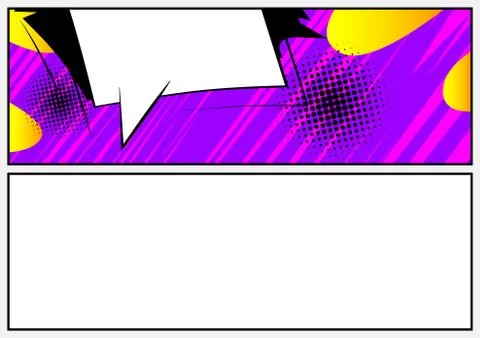 Comic book page illustration with half page colored comic graphic elements. C 스톡 일러스트