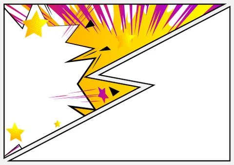 Comic book page illustration with half page colored comic graphic elements. C 스톡 일러스트