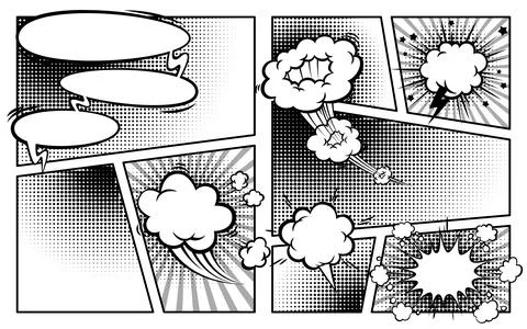 Comic book page, pop art frames and speech bubbles 库存插图