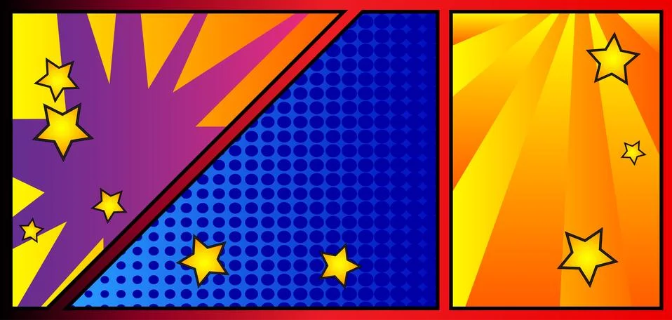 Comic book page style background, banner template in pop-art colorful vector  イラスト素材