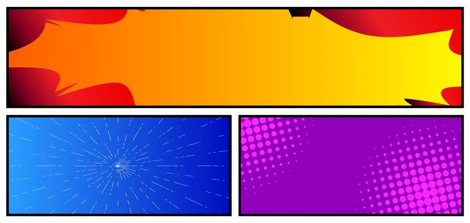 Comic book page style background, banner template in pop-art colorful vector  Stock Illustration