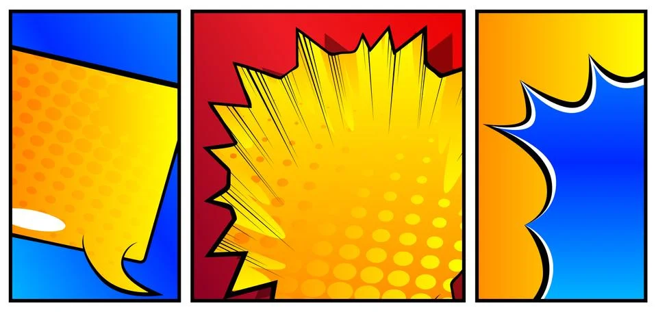 Comic book page style background, banner template in pop-art colorful vector  Stock Illustration