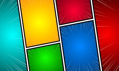 Comic book page template with colorful frames with rays, radial, halftone e.. 库存插图