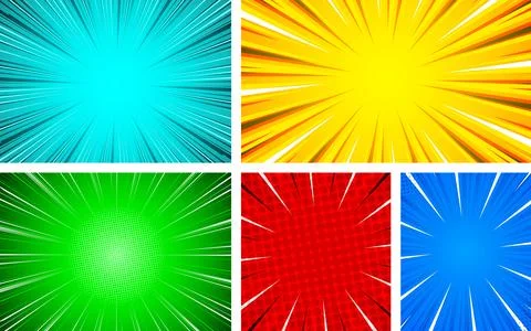 Comic book page template with colorful frames divided by lines with ray, ra.. Stock Illustration