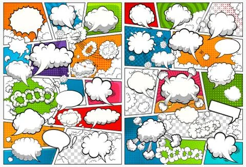 Comic book page template divided by lines with speech bubbles. Stock Illustration