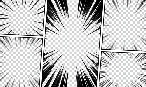 Comic book page template with frame divided by lines with ray, radial, half.. Stock Illustration