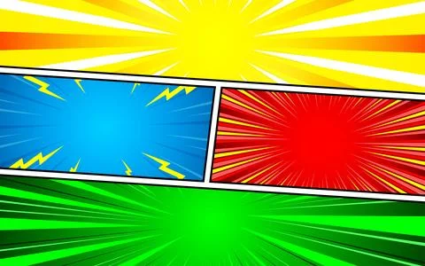 Comic book page template with halftone radial and rays effect in pop art st.. Stock Illustration