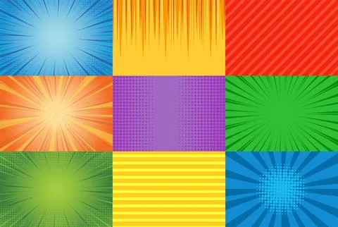 Comic book page template in pop-art style. Colorful empty background. Halftone 스톡 일러스트