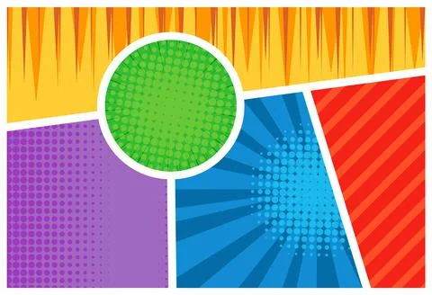 Comic book page template in pop-art style. Colorful empty background. Halftone Illustrazione stock