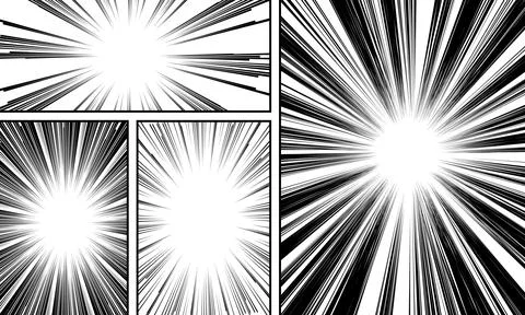 Comic book page template with radial and ray halftone effects in pop art st.. Stock Illustration