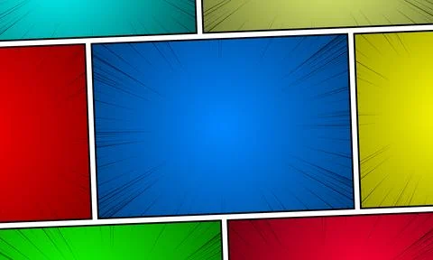 Comic book page template with radial and ray halftone effects in pop-art st.. Stock Illustration