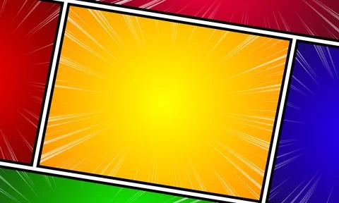 Comic book page template with radial background, halftone effect and pop-ar.. Stock Illustration