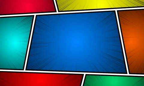 Comic book page template with radial rays, and halftone effects in pop-art .. Illustrazione stock