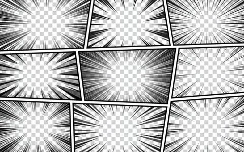 Comic book page template with radial effect, halftone, on transparent backg.. Illustrazione stock