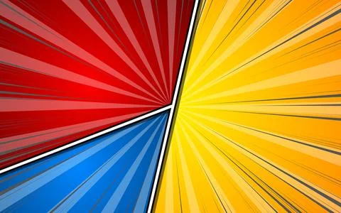 Comic Book Page Template with Radial Halftone Effects and Rays in Pop Art S.. Stock Illustration