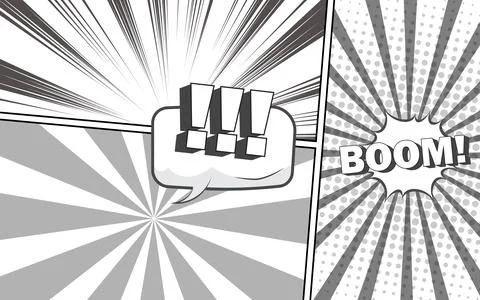 Comic Book Page Template with Radial Halftone Effects and Rays in Pop Art S.. Stock Illustration