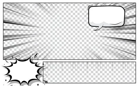 Comic Book Page Template with Radial Halftone Effects and Rays in Pop Art S.. Stock Illustration