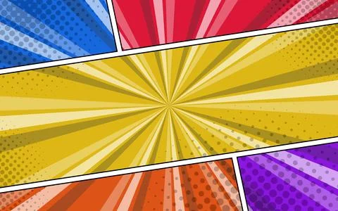 Comic book page template with rays, radial, halftone and dotted effects in .. 库存插图