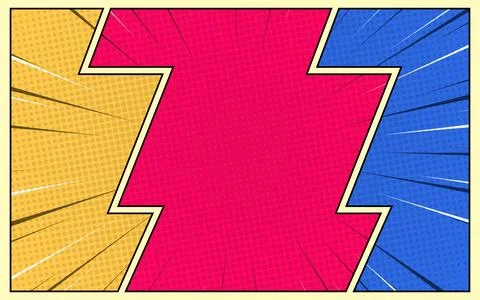 Comic book panel scene background. Colorful comic strip template with halft.. Stock Illustration