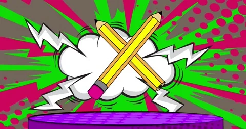 Comic Book Pencil with podium animation Stock Footage 329657329