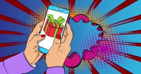 Comic Book phone with gift box animation Stock Footage 295166811